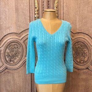 Women's Caslon Teal Blue Cable Knit Sweater Size Small